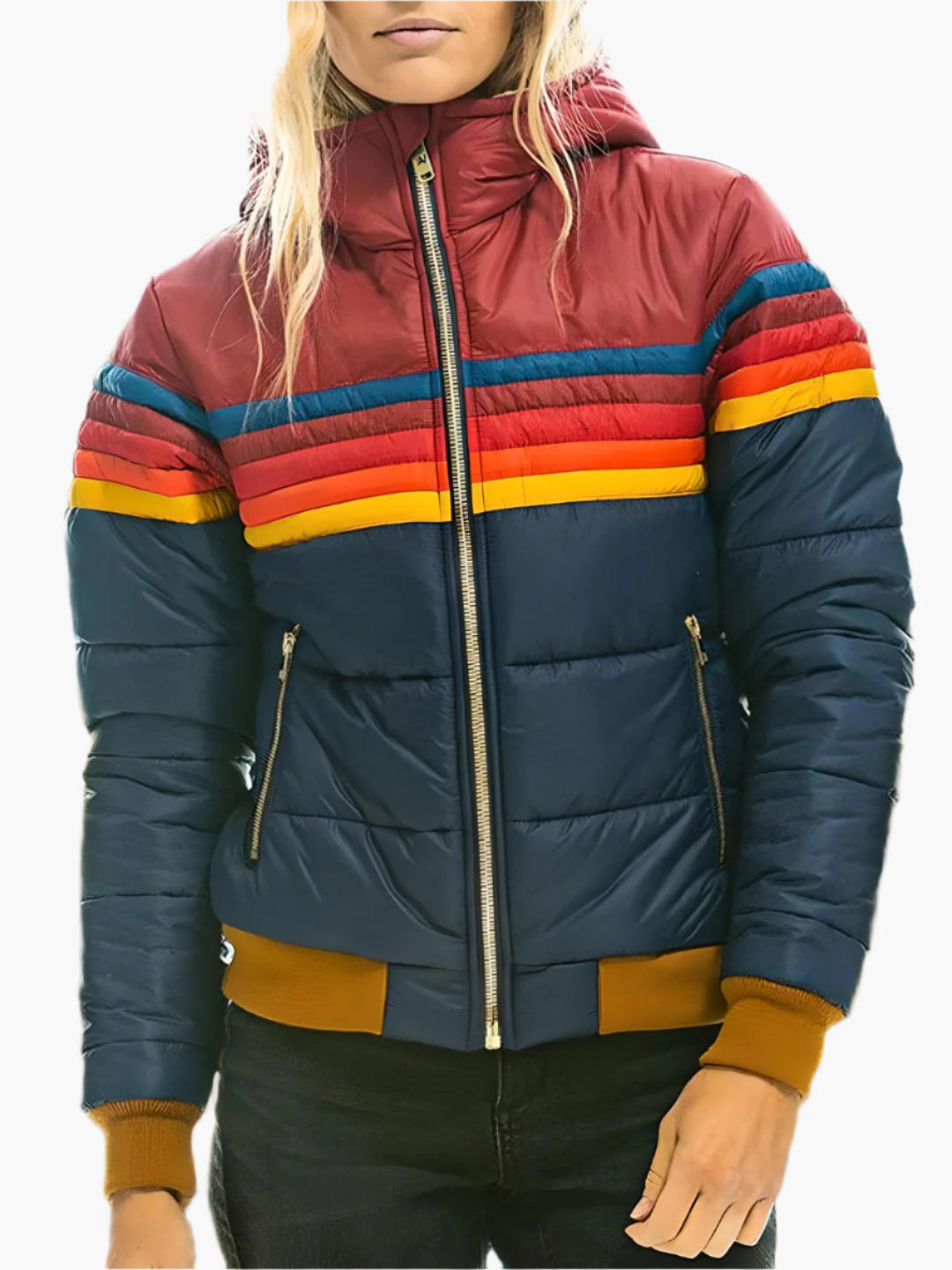 Women's Retro Puffer Jacket with Hood - Casual Winter Outerwear for Everyday Style