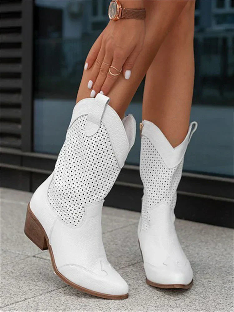 Women's Western Cowboy Boots with Zipper – Fashionable and Breathable Style for Casual Wear