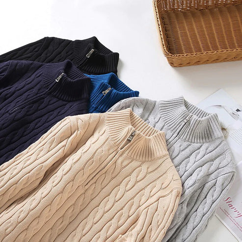 Men's Classic Cable Knit Half-Zip Sweater - Timeless Casual Elegance