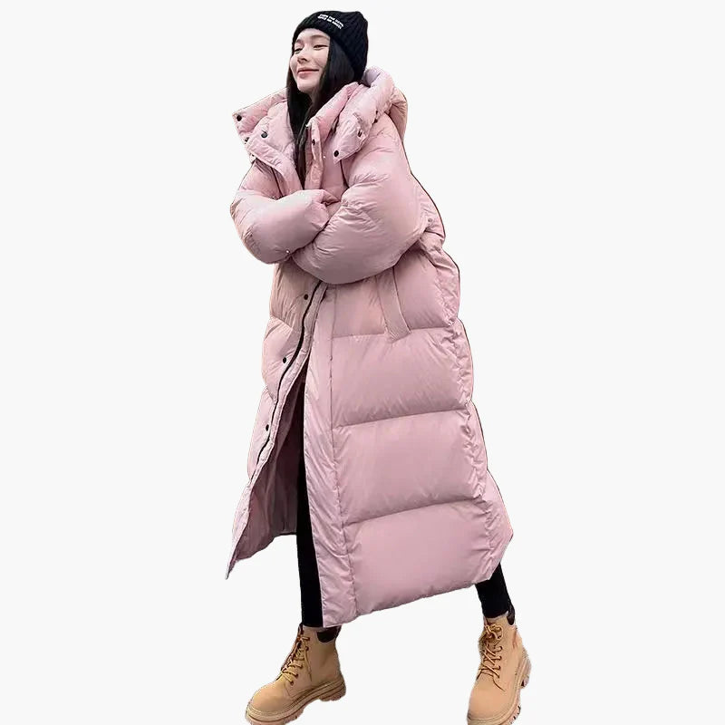Women's Long Puffer Coat with Hood - Relaxed Fit Windproof Winter Jacket