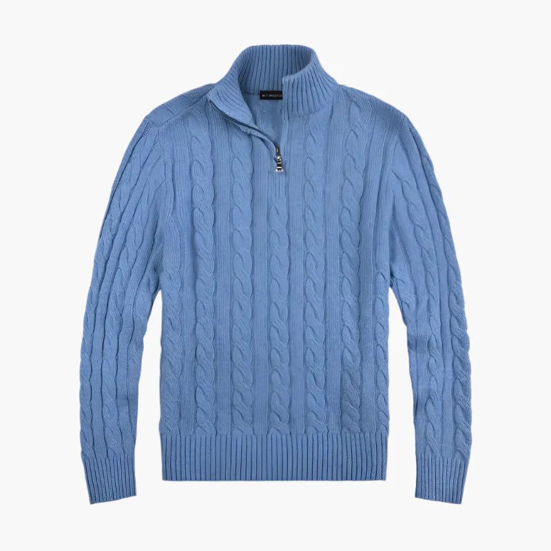 Men's Classic Cable Knit Half-Zip Sweater - Timeless Casual Elegance