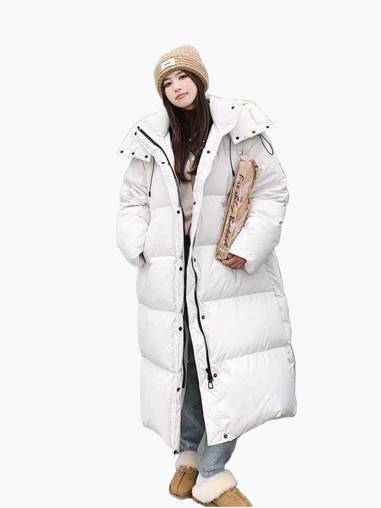 Women's Long Puffer Coat with Hood - Relaxed Fit Windproof Winter Jacket