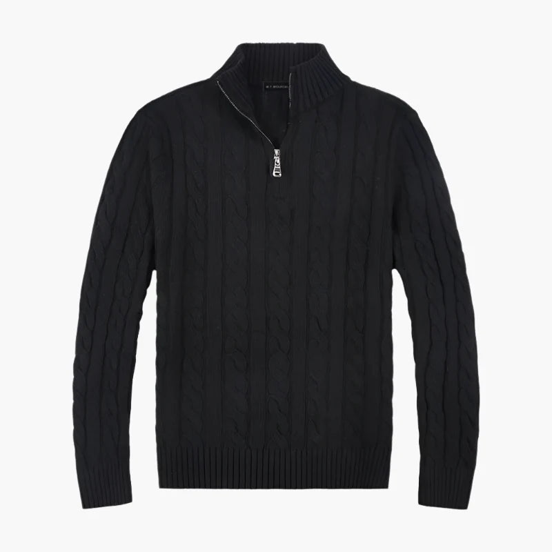 Men's Classic Cable Knit Half-Zip Sweater - Timeless Casual Elegance
