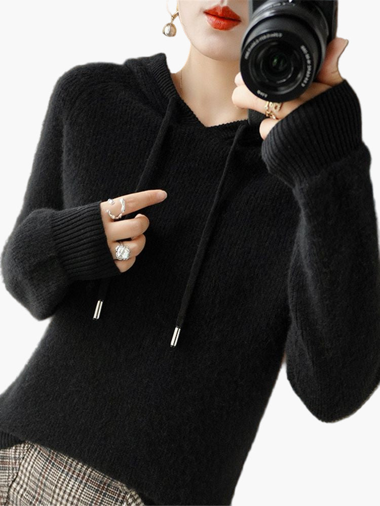 Women's Hooded Knit Pullover Sweater Casual Long Sleeve Cardigan