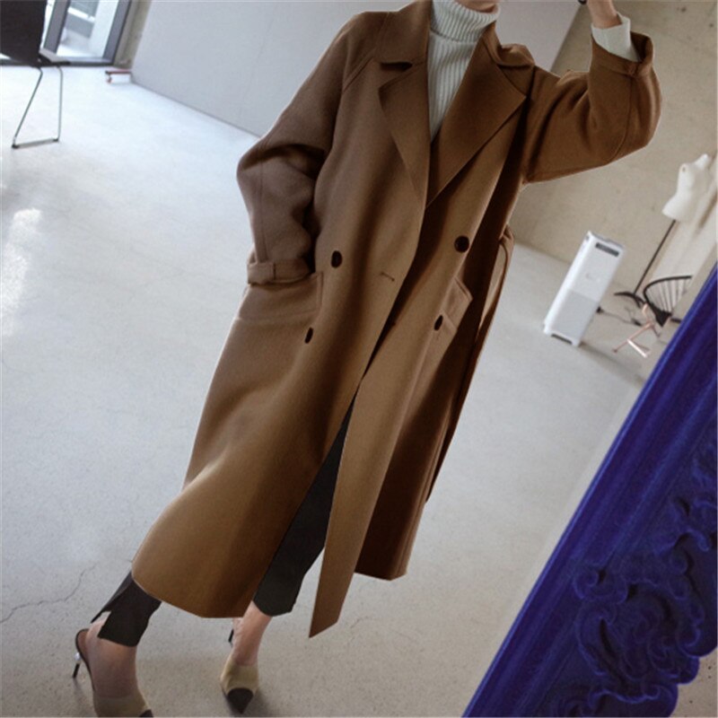 Women's Classic Long Winter Overcoat – Elegant Double Breasted Style