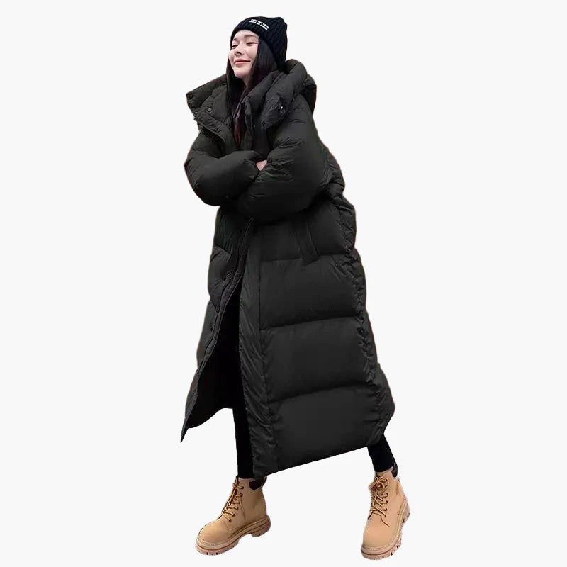 Women's Long Puffer Coat with Hood - Relaxed Fit Windproof Winter Jacket