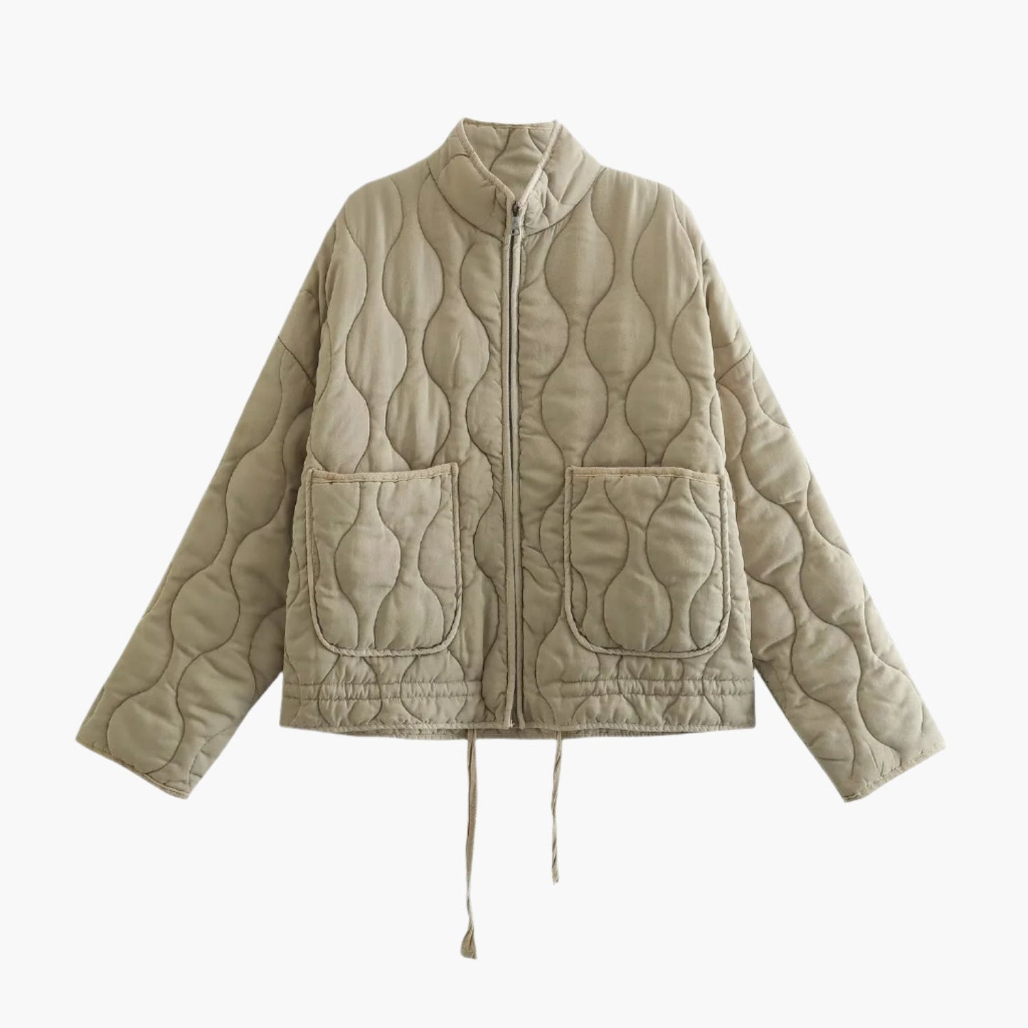 Women's Quilted Oversized Puffer Jacket with Pockets and Zipper – Winter 2024 Trend