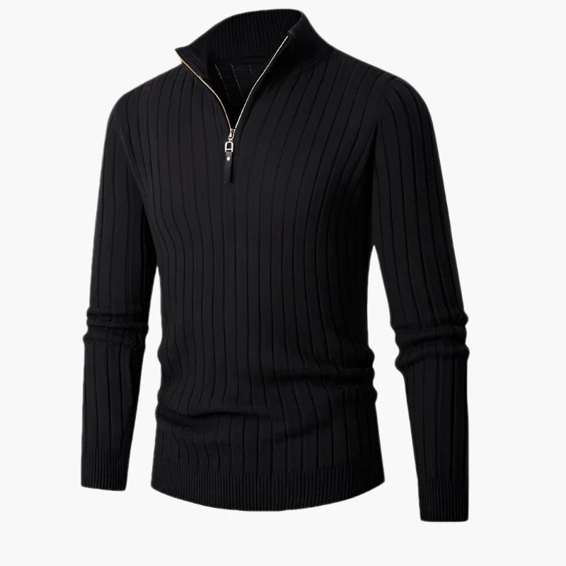 Men's Ribbed Half-Zip Cotton Sweater – Classic Casual High-Collar Pullover