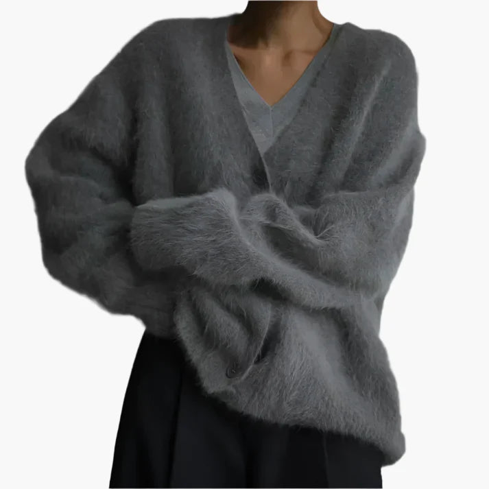 Women's Elegant Loose-Fit Fluffy Knit Cardigan Sweater for Everyday Comfort and Style