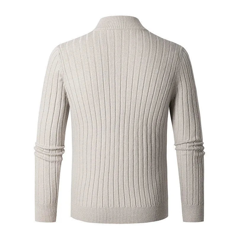 Men's Ribbed Half-Zip Cotton Sweater – Classic Casual High-Collar Pullover