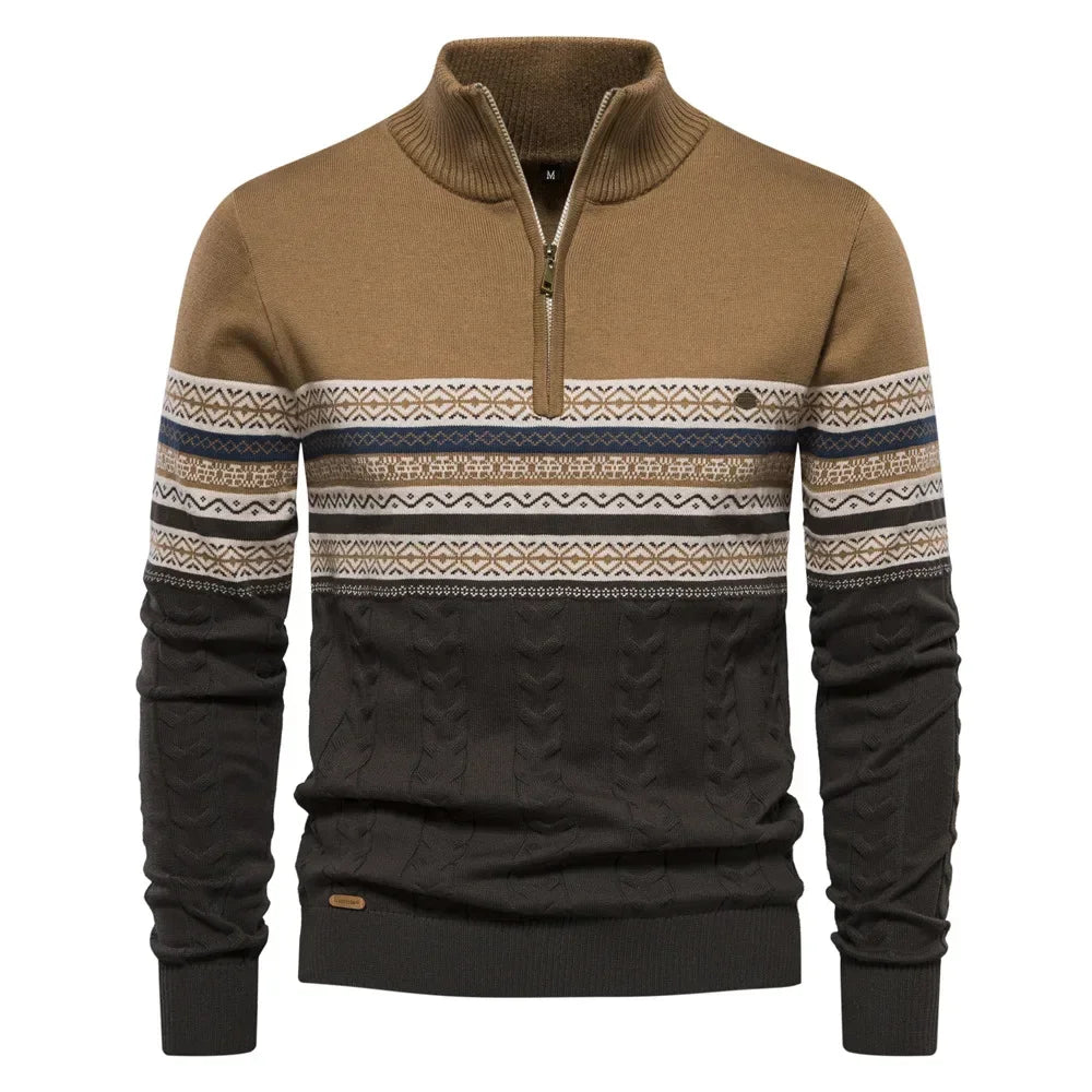 Gavin – Men's Striped High Neck Knitted Pullover