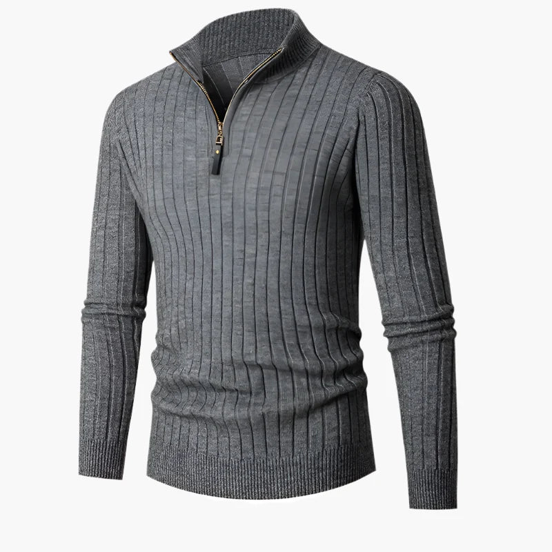 Men's Ribbed Half-Zip Cotton Sweater – Classic Casual High-Collar Pullover