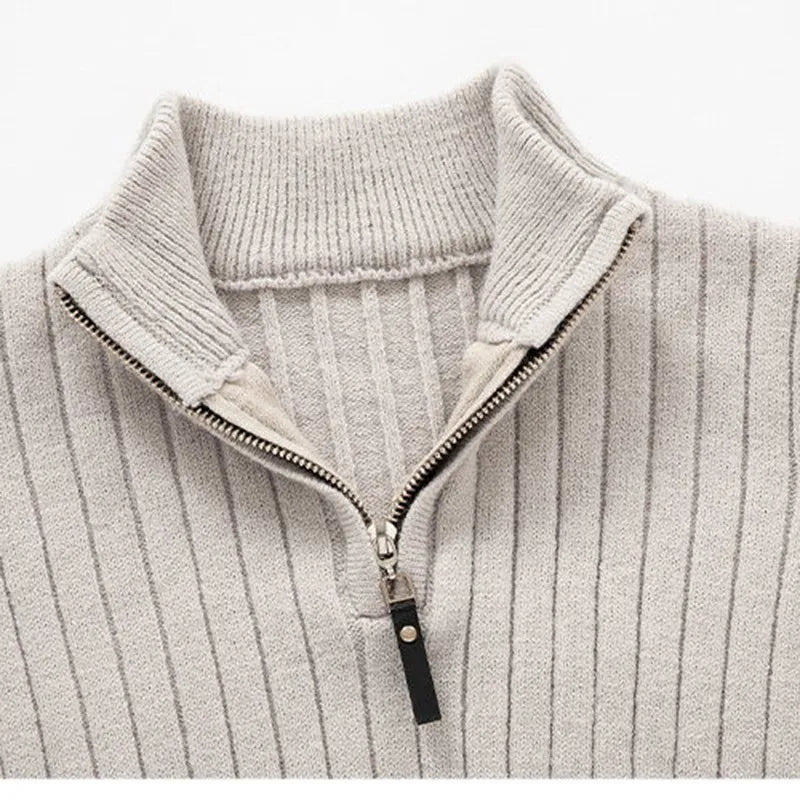Men's Ribbed Half-Zip Cotton Sweater – Classic Casual High-Collar Pullover