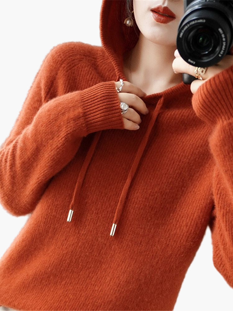 Women's Hooded Knit Pullover Sweater Casual Long Sleeve Cardigan