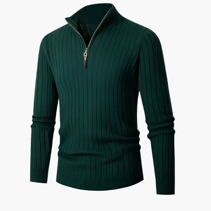 Men's Ribbed Half-Zip Cotton Sweater – Classic Casual High-Collar Pullover