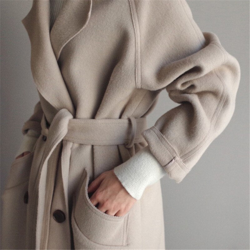 Women's Classic Long Winter Overcoat – Elegant Double Breasted Style