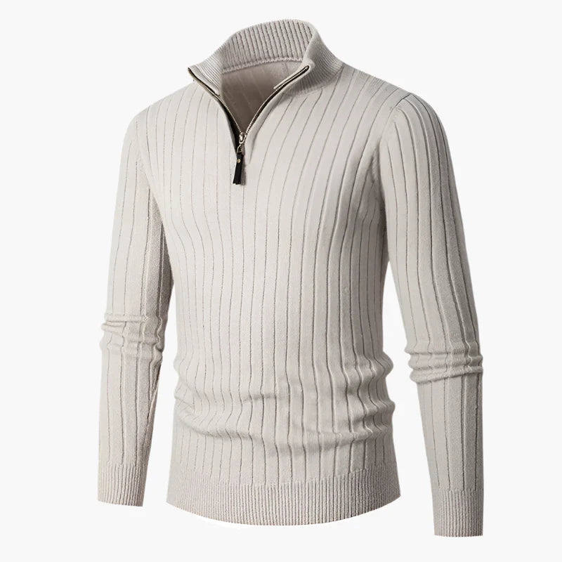 Men's Ribbed Half-Zip Cotton Sweater – Classic Casual High-Collar Pullover