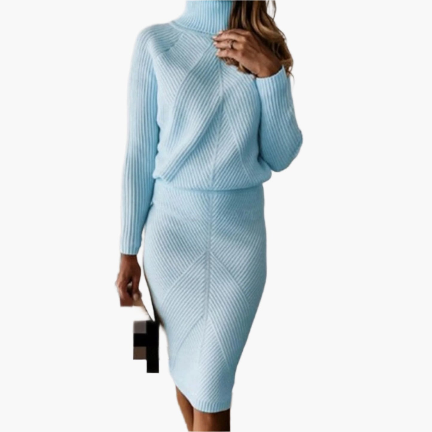 Women's Ribbed Knit Turtleneck Sweater Skirt Set – Elegant Casual Two Piece Outfit