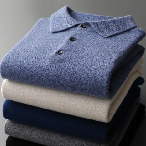 Men's Classic Wool Polo Sweater – Timeless Long-Sleeve Knitwear for Versatile Style