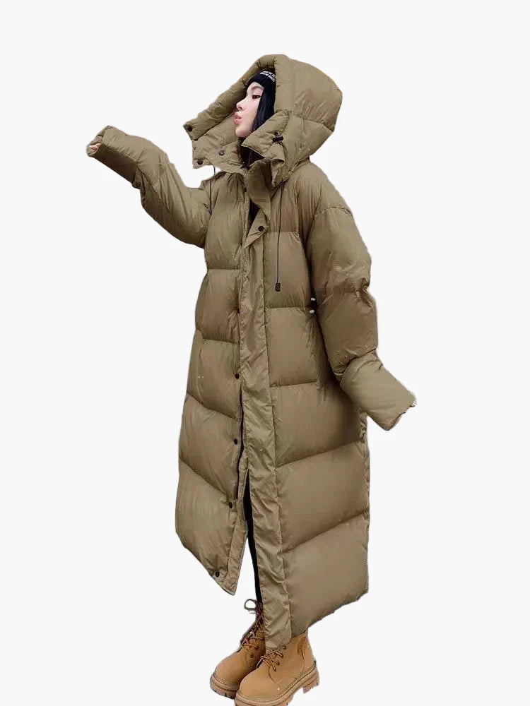 Women's Long Puffer Coat with Hood - Relaxed Fit Windproof Winter Jacket