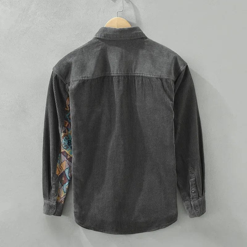 Men's Classic Casual Ribbed Shirt with Patch Pocket – Vintage Style Button-Up Top