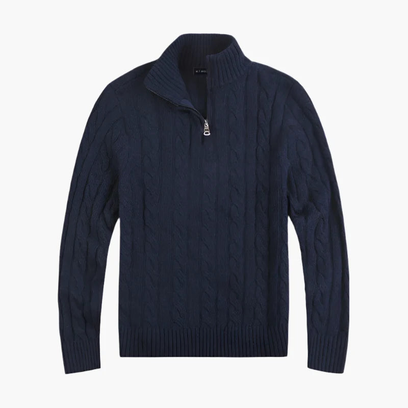 Men's Classic Cable Knit Half-Zip Sweater - Timeless Casual Elegance