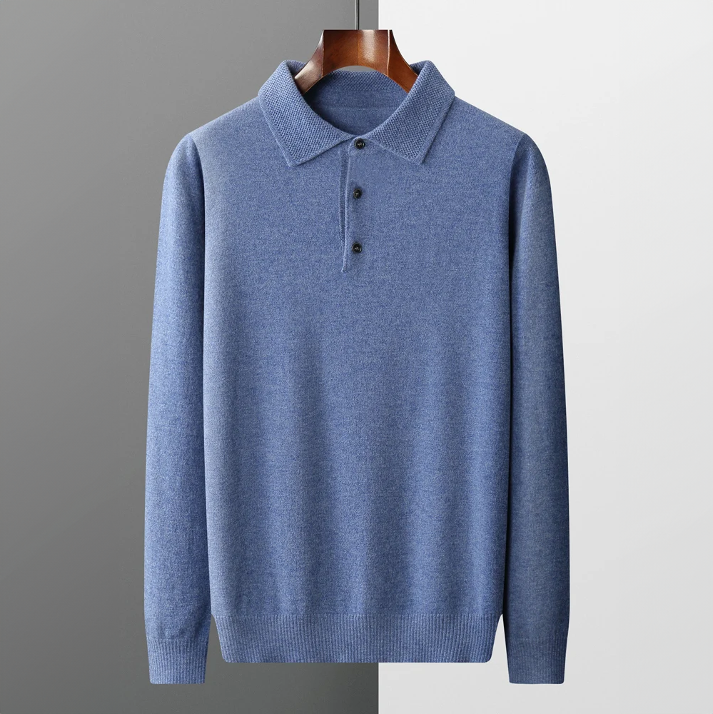 Men's Classic Wool Polo Sweater – Timeless Long-Sleeve Knitwear for Versatile Style