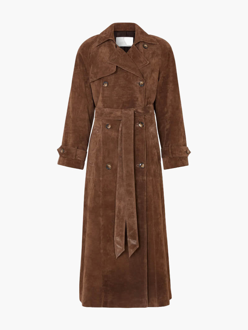 Women's Longline Double-Breasted Trench Coat Classic Elegant Outerwear