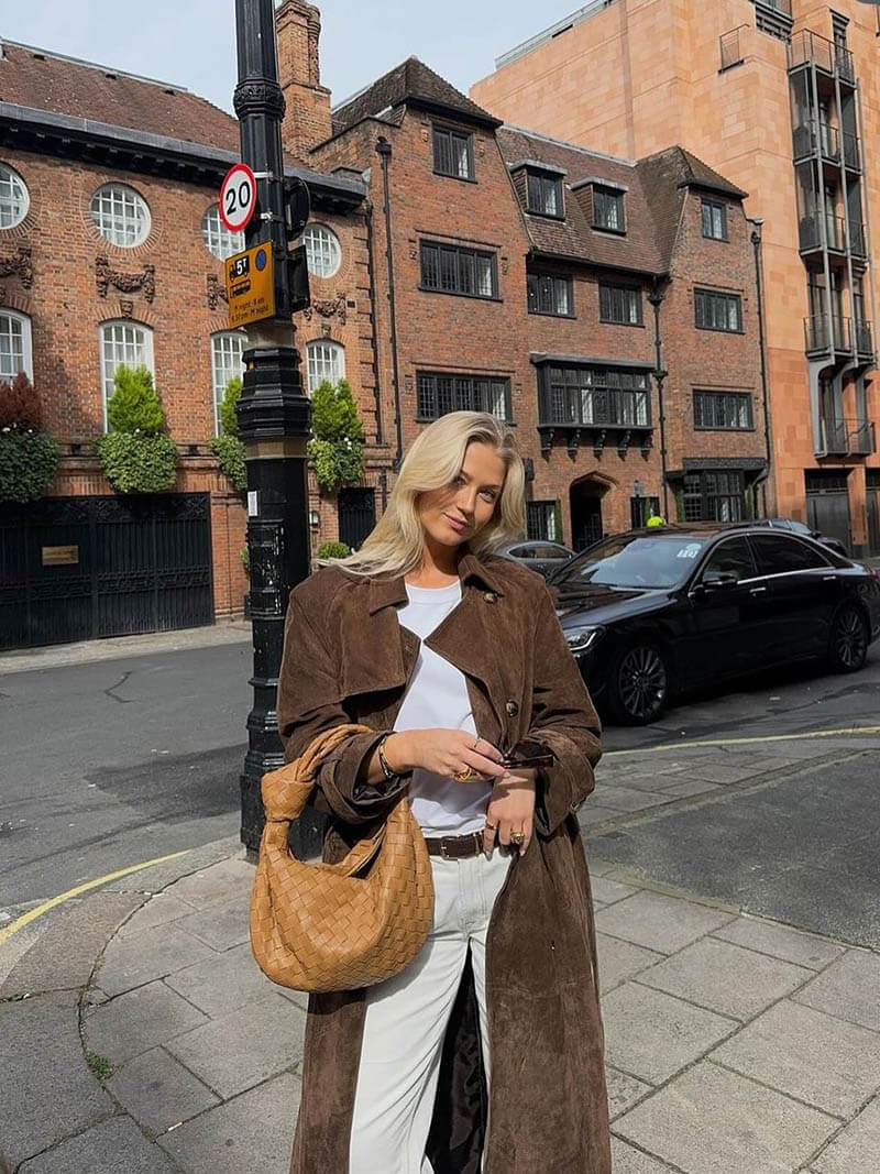 Women's Longline Double-Breasted Trench Coat Classic Elegant Outerwear