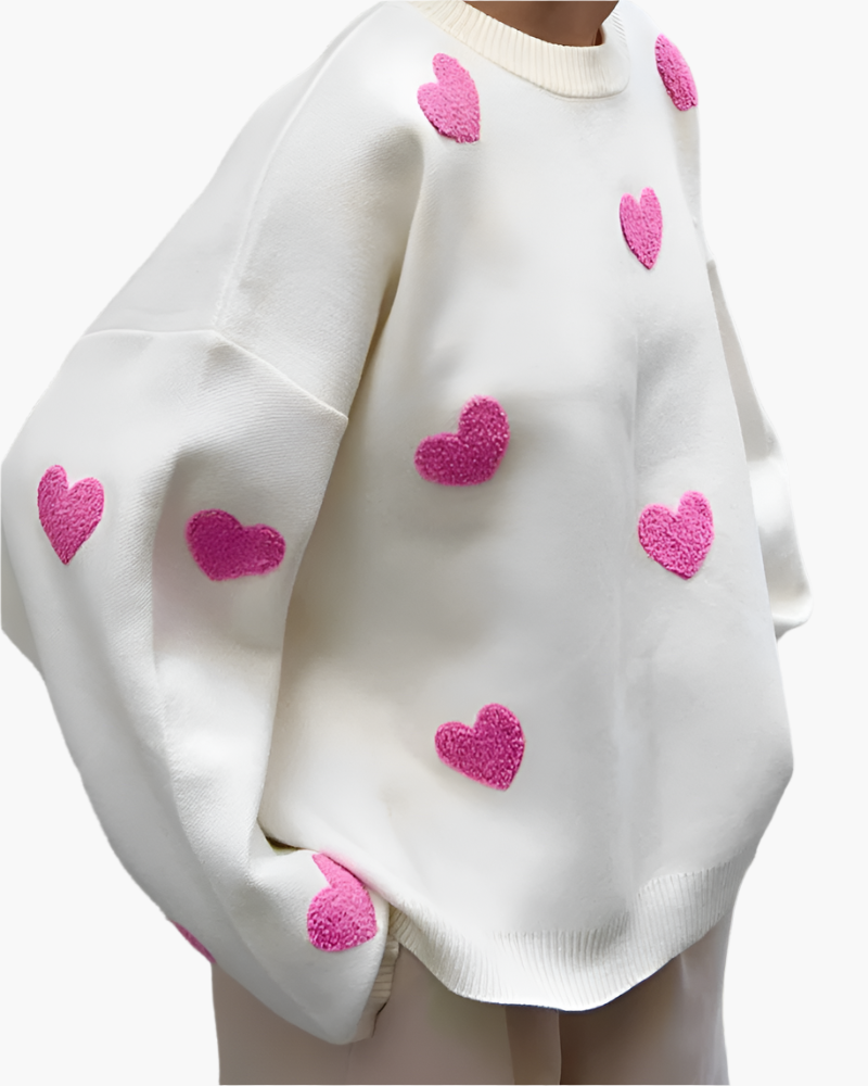 Women's Oversized Heart Print Comfy Sweater – Casual Loungewear Style