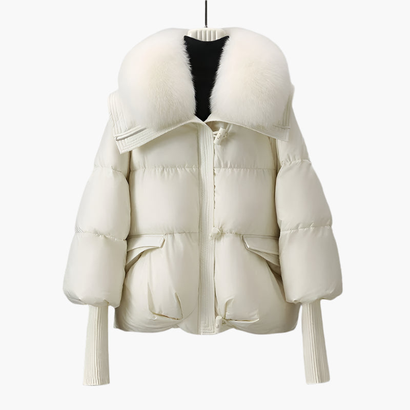Women's Elegant Fur Collar Puffer Jacket Winter Fashion Windbreaker