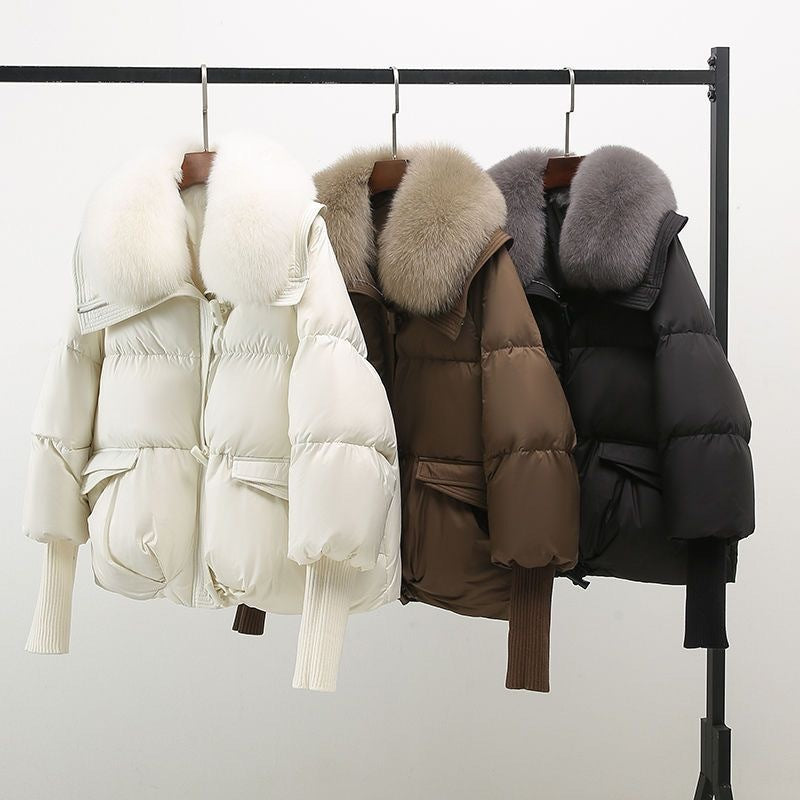 Women's Elegant Fur Collar Puffer Jacket Winter Fashion Windbreaker
