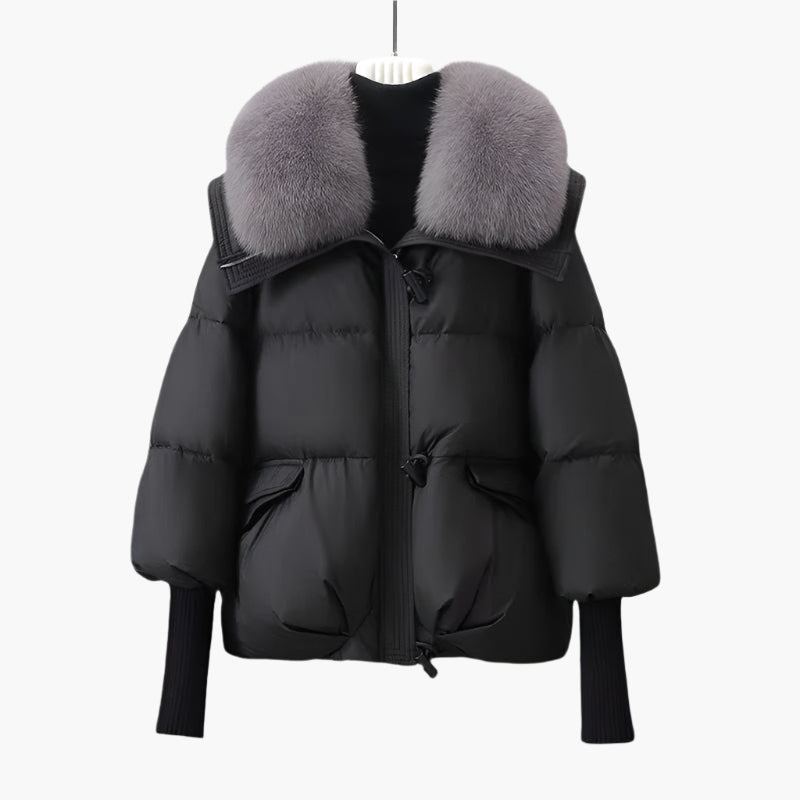 Women's Elegant Fur Collar Puffer Jacket Winter Fashion Windbreaker