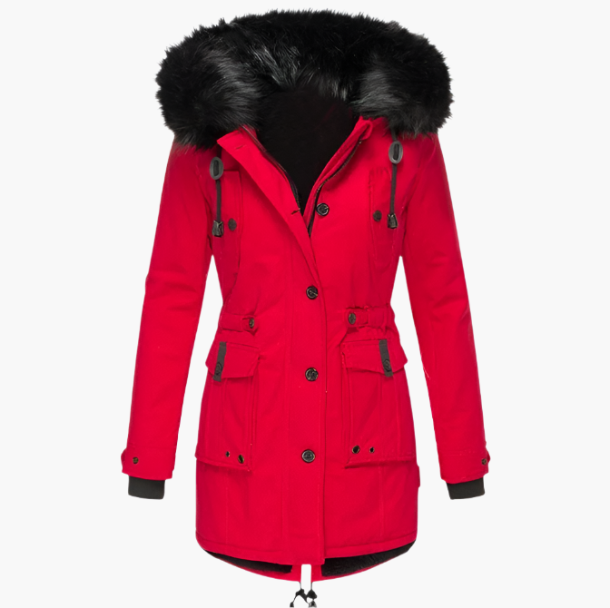 Women's Winter Parka Jacket with Faux Fur Hood – Elegant Outdoor Coat for Cold Weather