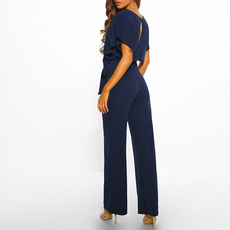 Women's Elegant Wide-Leg Jumpsuit with Waist Tie – Perfect for Parties, Dates & Special Occasions