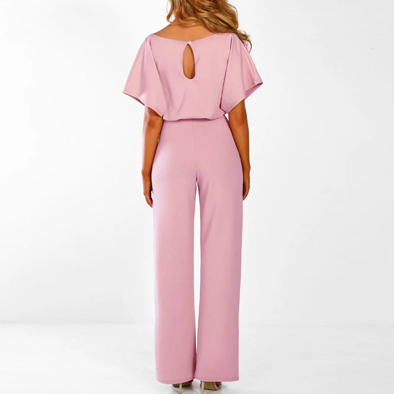 Women's Elegant Wide-Leg Jumpsuit with Waist Tie – Perfect for Parties, Dates & Special Occasions