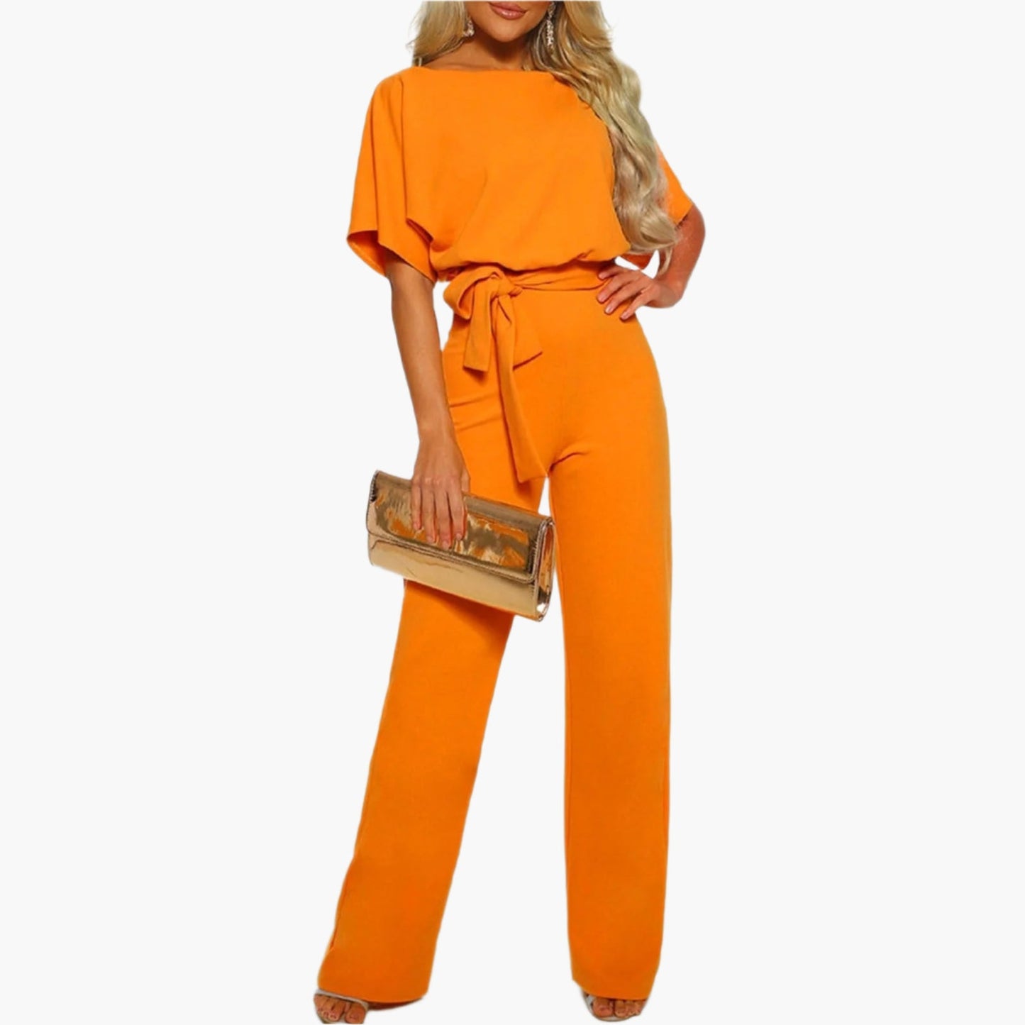 Women's Elegant Wide-Leg Jumpsuit with Waist Tie – Perfect for Parties, Dates & Special Occasions