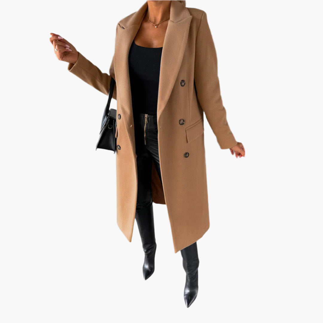 Women's Elegant Winter Coat Formal Long Double-Breasted Overcoat