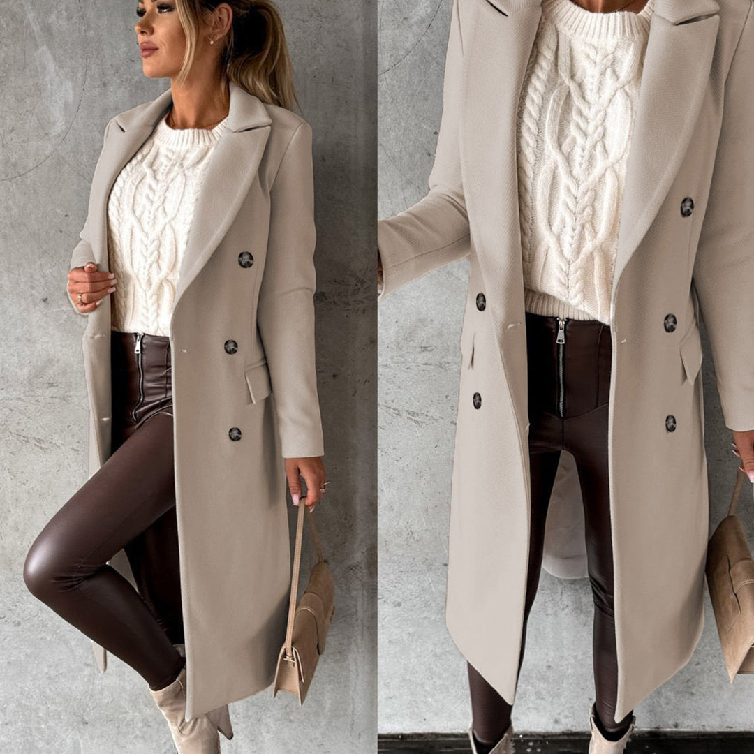 Women's Elegant Winter Coat Formal Long Double-Breasted Overcoat