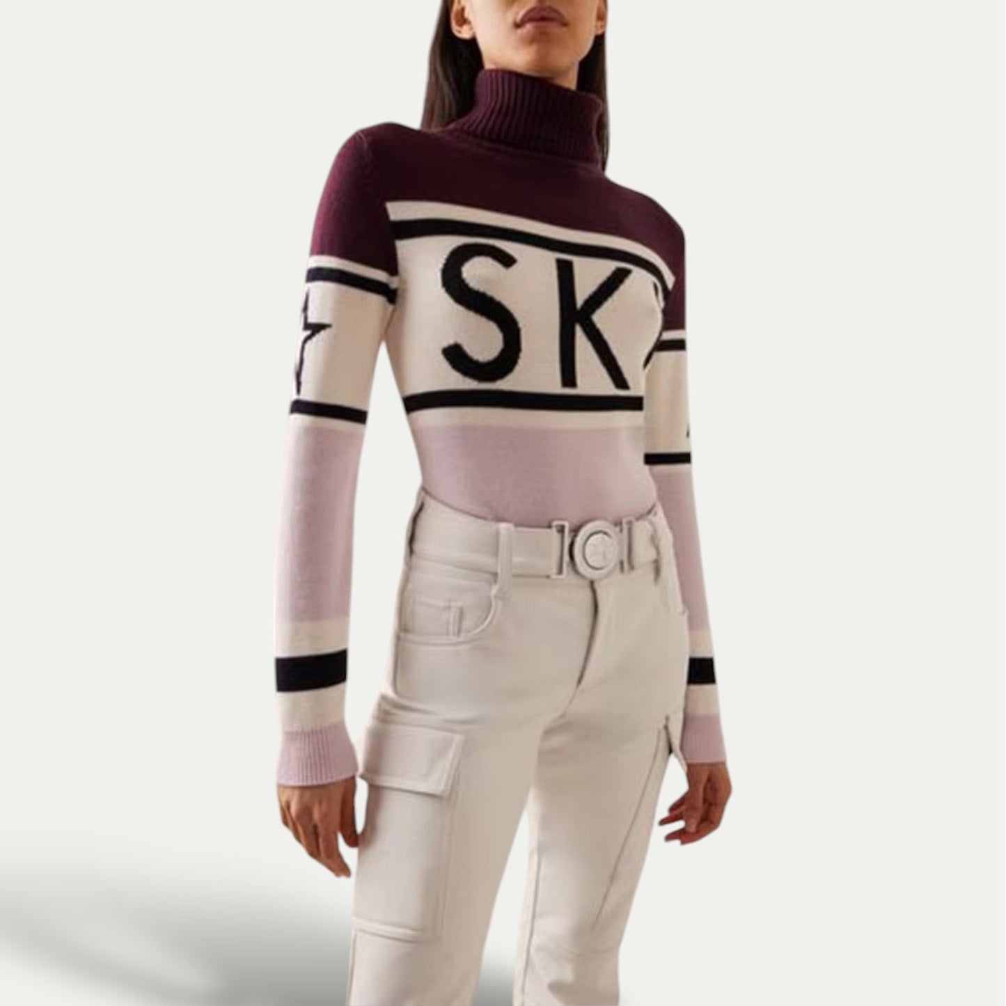 Women's Luxury Ski Turtleneck Sweater - Sporty Graphic Winter Knitwear