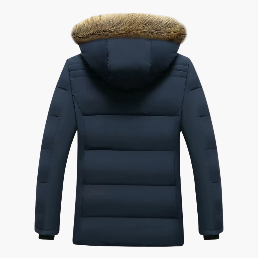 Men's Waterproof Fleece-Lined Parka Jacket with Hood and Faux Fur Trim – Winter Outdoor Style