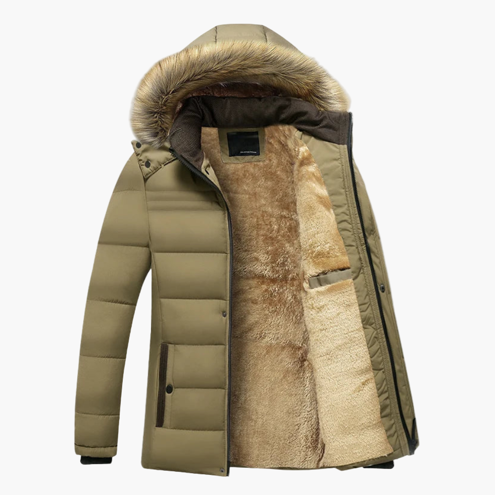 Men's Waterproof Fleece-Lined Parka Jacket with Hood and Faux Fur Trim – Winter Outdoor Style