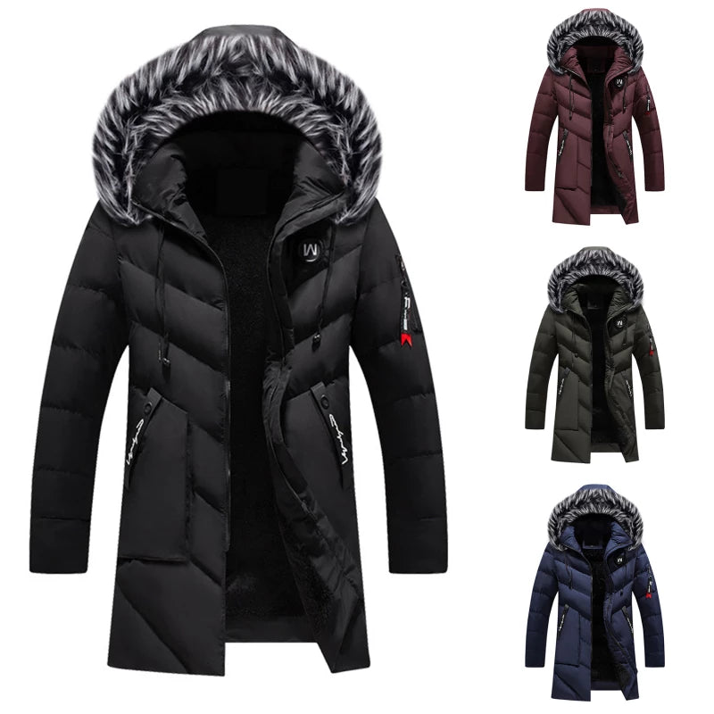 Men's Hooded Parka Winter Coat with Faux Fur Trim - Stylish Warm Jacket for Cold Weather