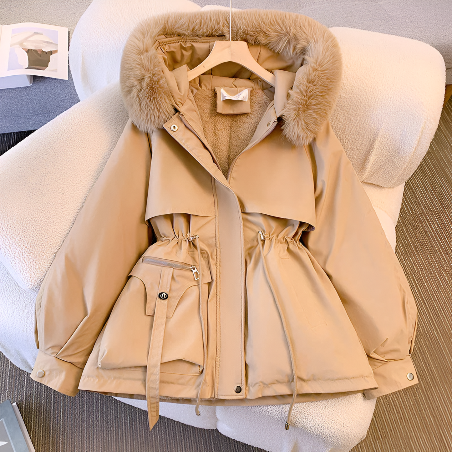 Women's Elegant Winter Parka Coat with Faux Fur Hood – Warm, Stylish & Waterproof Outerwear
