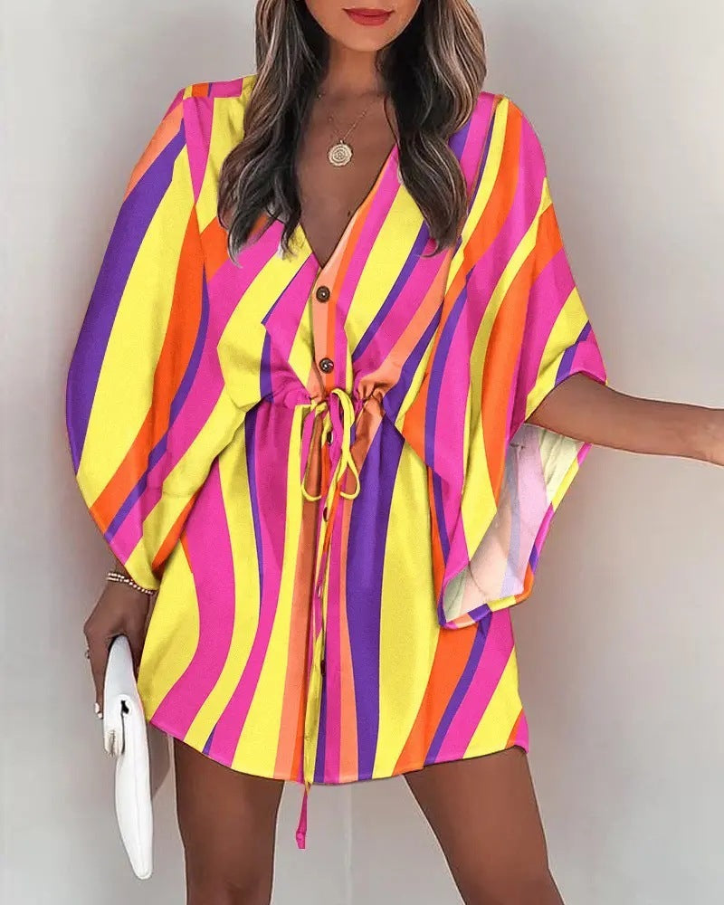 Ruth – Printed Beach Dress with V-Neck