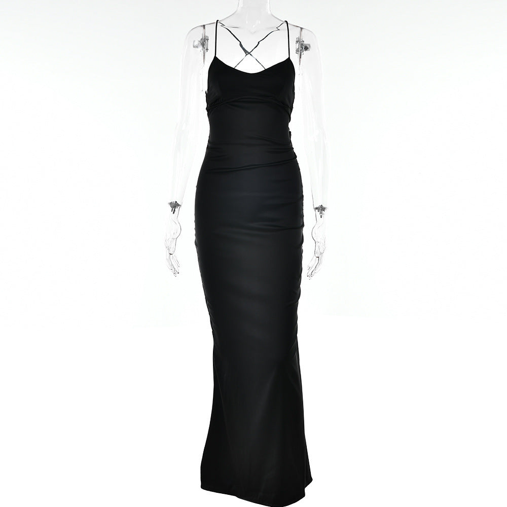 Kelly – Backless Satin Dress with Lace-up and Hip Bag