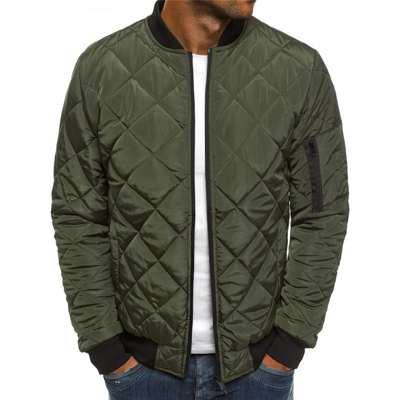 Matthew – Solid Color Winter Jacket with Stand Collar and Rhombus Design