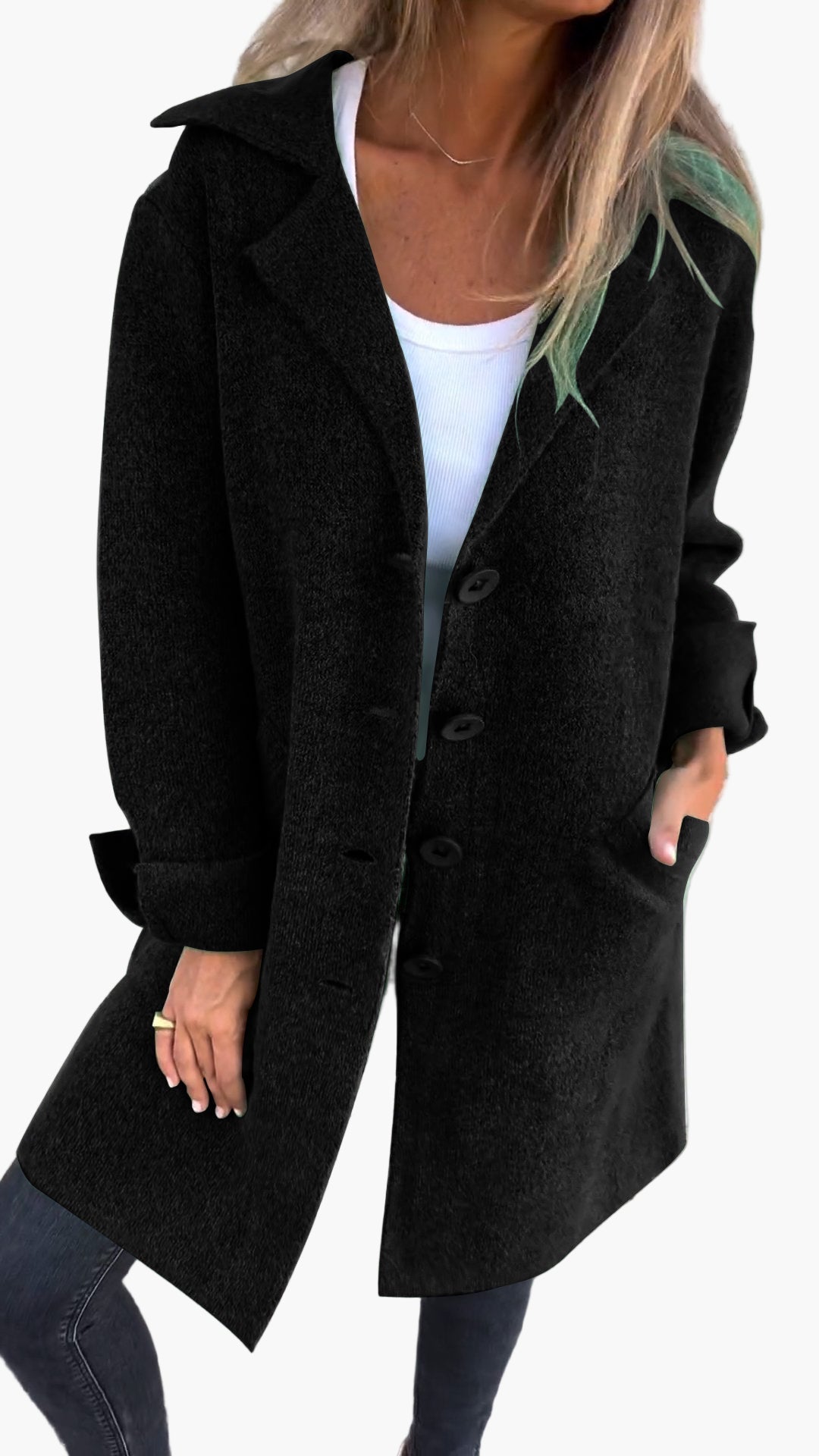 Women's Casual Long Coat with Turn-Up Sleeves – Stylish Everyday Outerwear