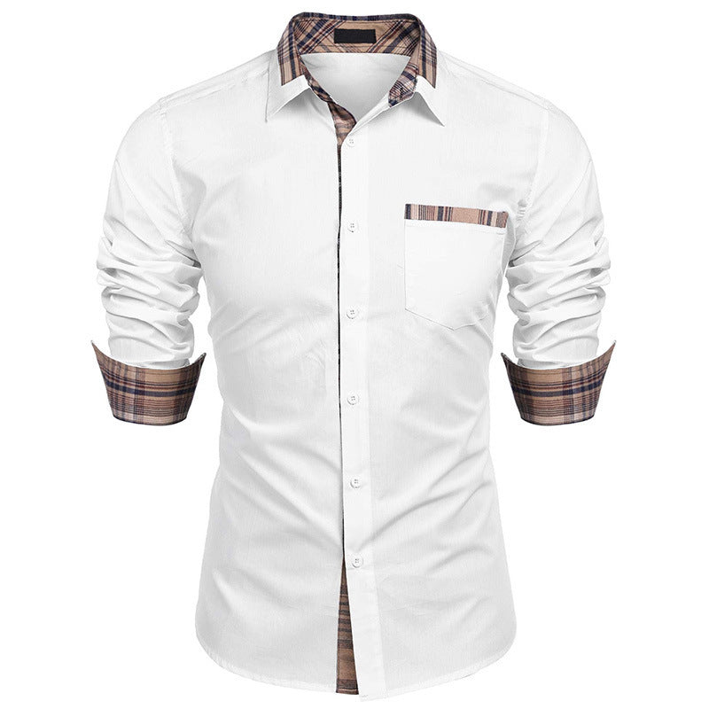 Men's Slim Fit Plaid Detail Dress Shirt, Casual Business Long Sleeve Button-Up