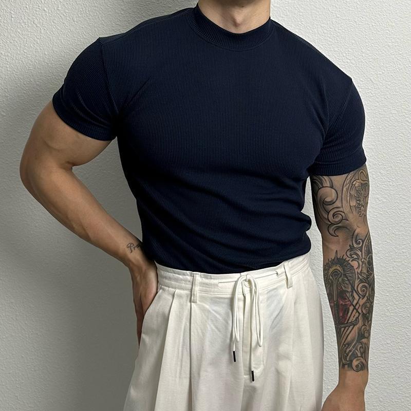 Stephen – American-style Solid Color Half Collar Stretch T-shirt